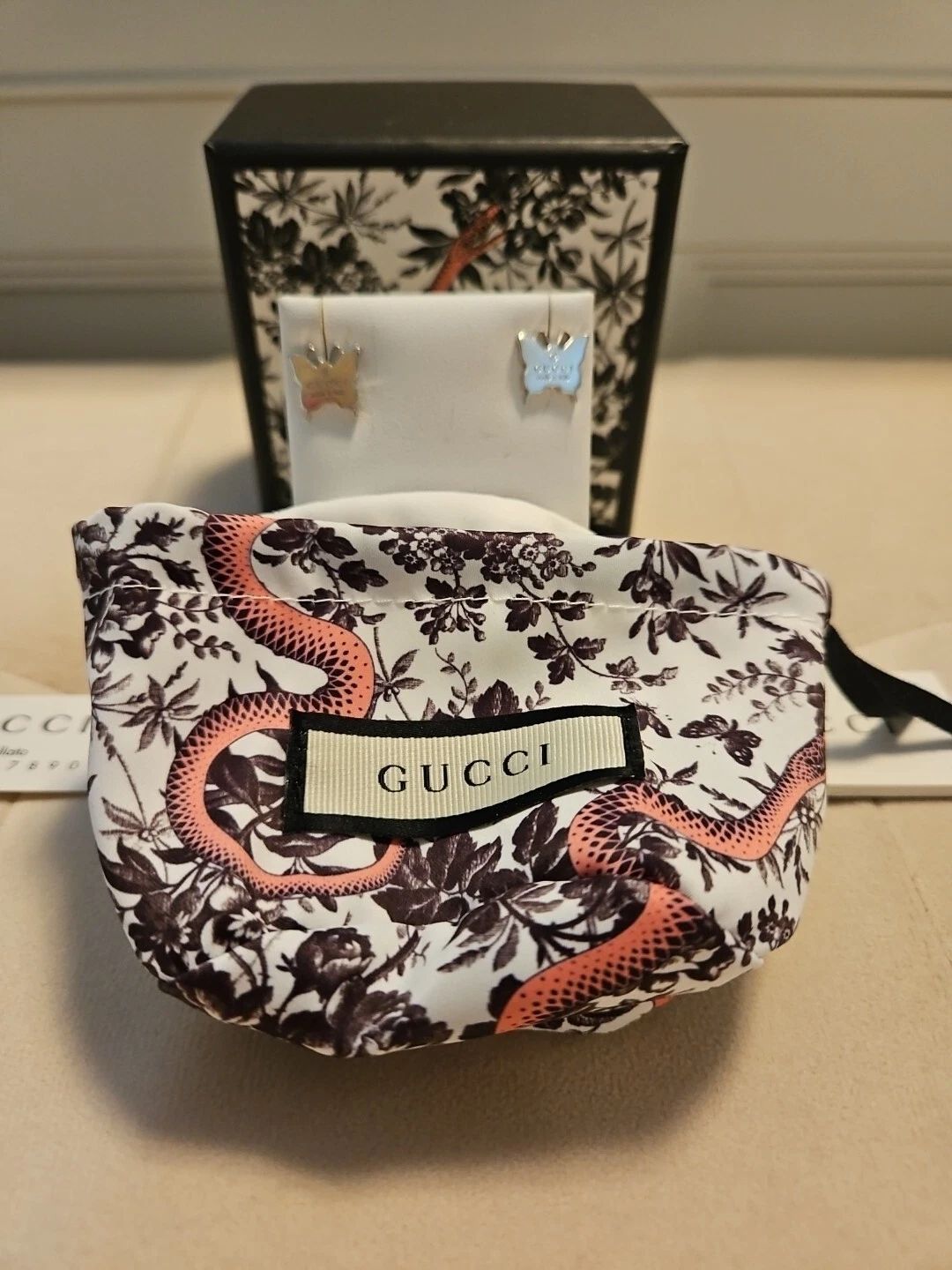 ️ Boucles d'oreilles postales authentiques GUCCI 0,925 LOGO ARGENT STERLING STUD PAPILLON