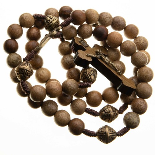 Large Rosary Beads Miraculous Medal Brown Wood Crucifix 10mm Beads Gift Box Cord - Picture 5 of 7