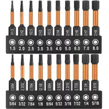 Hex Head Allen Wrench Drill Bit Set (10pcs Metric & 10pcs SAE) Upgraded 1/4"