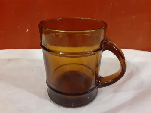 Anchor Hocking Brown Amber Glass Barrel Style Coffee Mug Cup