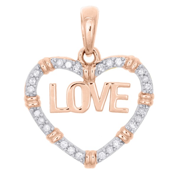 "10K Rose Gold Rund Diamant Herz Rahmen Liebe Fancy AnhäNger 0.90 \" 1/6 Karat"-image