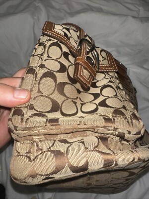 Coach SOHO Signature Jacquard & Leather Brown Shoulder Tote Purse