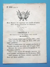 Decree Kingdom of Italy added a road list provincial roads Piacenza 1884