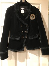 Chanel 10P VINTAGE BLACK VELVET JACKET GOLD JEWELE CC PATCH CC BUTTONS FR40