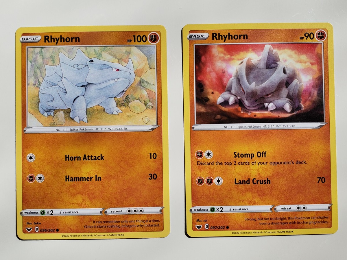 Rhyhorn 096/202 & 097/202 LP - Sword Shield Base Pokemon Card Sui Sekio Art 