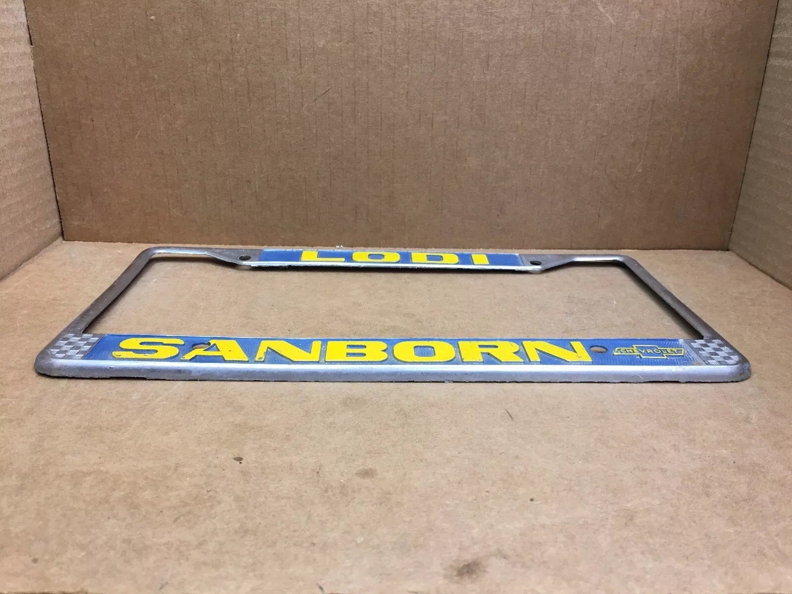 RARE ( LODI CA. ) SANBORN CHEVROLET 🚗 CAR DEALERLICENSE PLATE FRAME