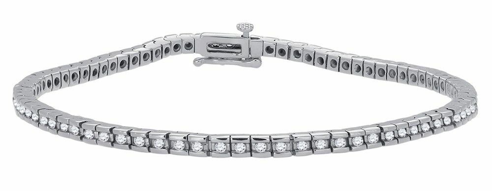 14K White Gold Ladies Round Cut Row Diamond Tennis Bracelet