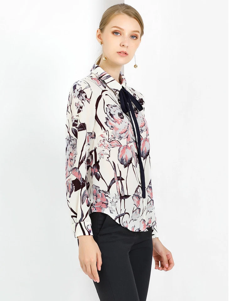 Blusa Camisa Para Mujer Allegra K Floral Con Botones Mangas Largas Foto 4 de 4