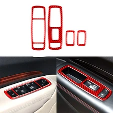 Red Carbon Fiber Window Lift Switch Panel Cover For Dodge Durango Charger 11-20