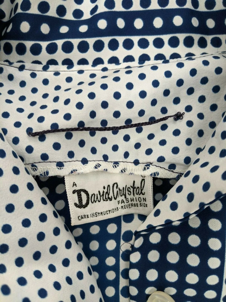 Vintage 1960s David Crystal Blue & White Polka Dot Dress w/ Belt - Photo 2/4
