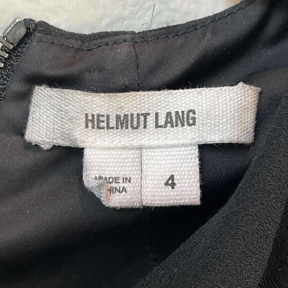 Vestido Helmut Lang para mujer 4 negro mezcla de lana sin mangas cuello drapeado ribete de cuero Foto 3 de 4