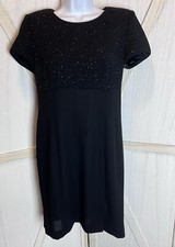 David Warren Dress Petite Size 8 Short Sleeve Sequined Upper Midi Length Zipper