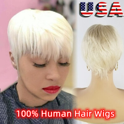 Short Haircut Pixie cut Wigs 613 Blonde Short Human Hair Blonde Wigs for Women 
