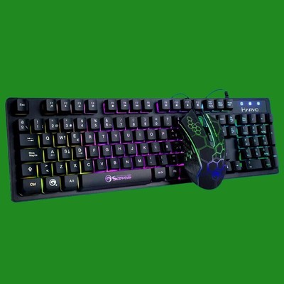 Marvo KM409 Wired Gaming Keyboard & Mouse Bundle, 7 Colour LED Backlit, USB 2.0