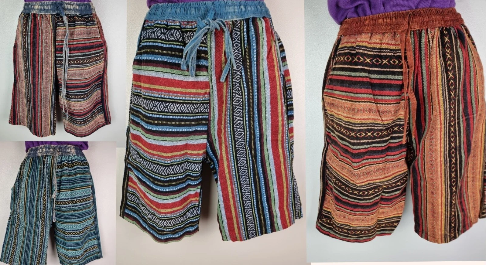 S-5XL Gheri Elastic Cotton Shorts Hippy Half Pants Lounge Cargo Combat HP6