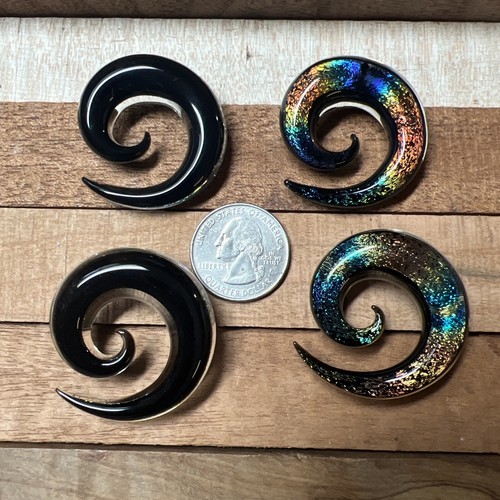 PAIR OF PYREX GLASS 1/2” Inch RAINBOW DICHRO PLUGS BODY JEWELRY SPIRALS EARRINGS - 第 5/5 張圖片