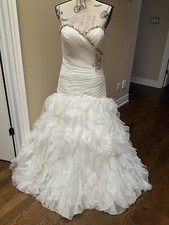 MORI LEE BY MADELEINE GARDNER Wedding Gown Dress Strapless Ruffled Organza SZ 4