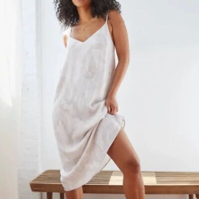 Wilfred Aritzia Whirlwind Leaf Print Maxi Slip Dress Light Birch Beige