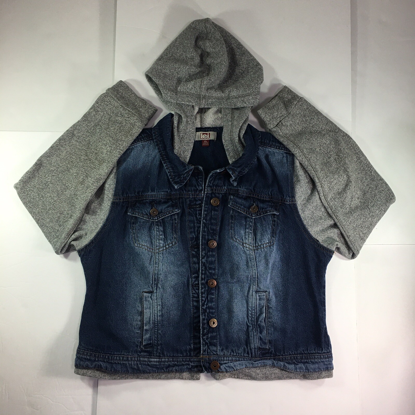 L.E.I Juniors Denim Jean Jacket Hoodie 