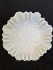 Vintage Imperial Glass Satin Milk Glass 9" Crimped Bowl Roses