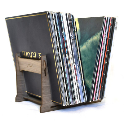 Vinyl Record Storage Holder Double Ended Stand Rack, 35-60 Records Walnut Veneer