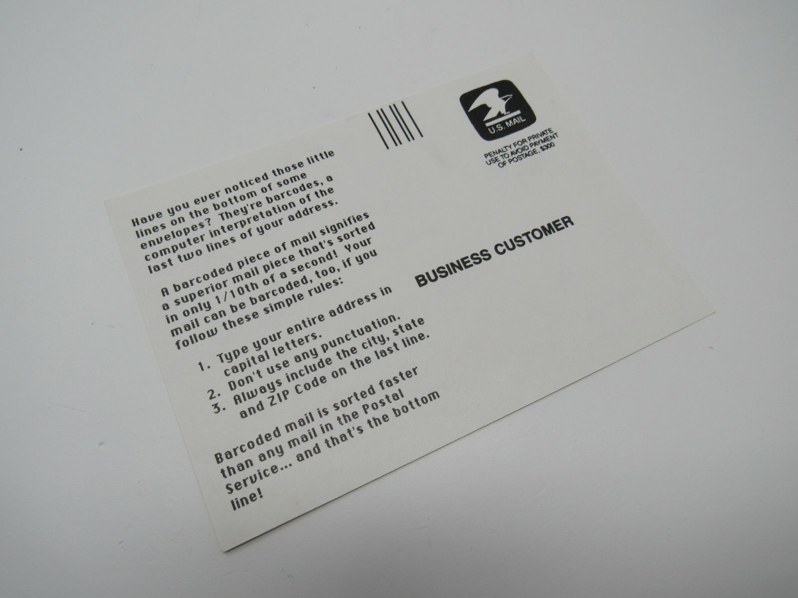 USPS Vintage Business Customer Barcoding The Bottom Line Mint Never Hinged/MNH