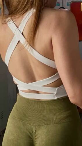 Women's White Cropped Built In Bra Tank Cross Back Workout sz S NWT