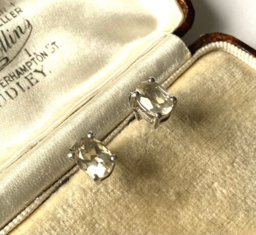 Vintage Sterling Silver Pale Citrine Stud Earrings ❤️ 7x5mm Stones SMALL - Picture 1 of 4