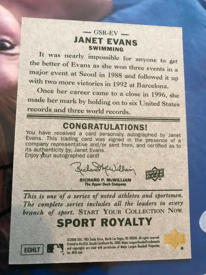 Upper Deck Goudey Sport Royalty 2008 autógrafo Janet Evans GSR-EV firmado automático SP Foto 4 de 4