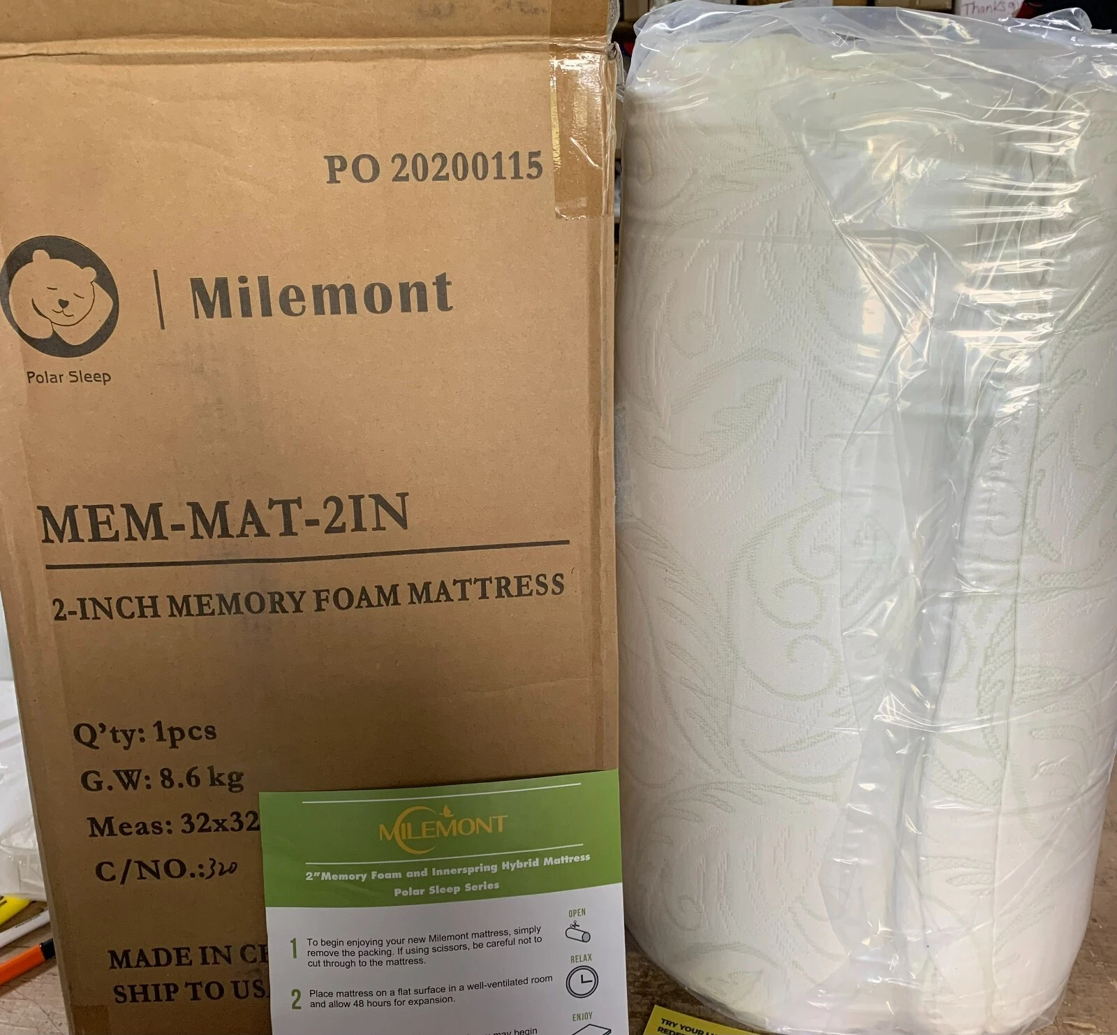 Milemont 2 inch Memory QUEEN Size MATTRESS Open box Polar Sleep NEW