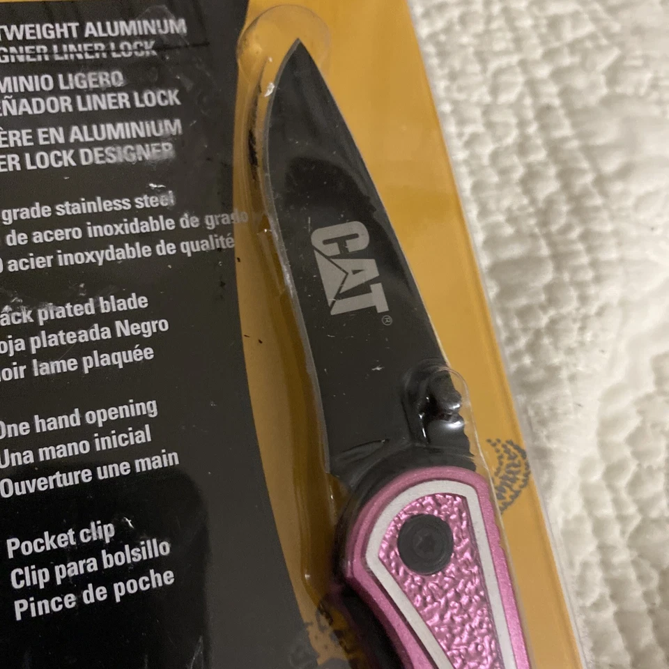 NAVAJA DE BOLSILLO PLEGABLE CON BLOQUEO FOTODOMO LIGERO GATO NUEVA ORUGA ROSA Foto 4 de 4