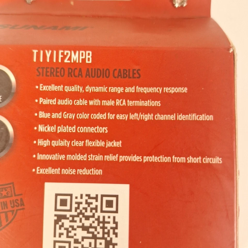 TSUNAMI T1Y1F2MPB TWISTED PAIR RCA CABLES 1 FEMALE 2 MALE - Image 3 of 3