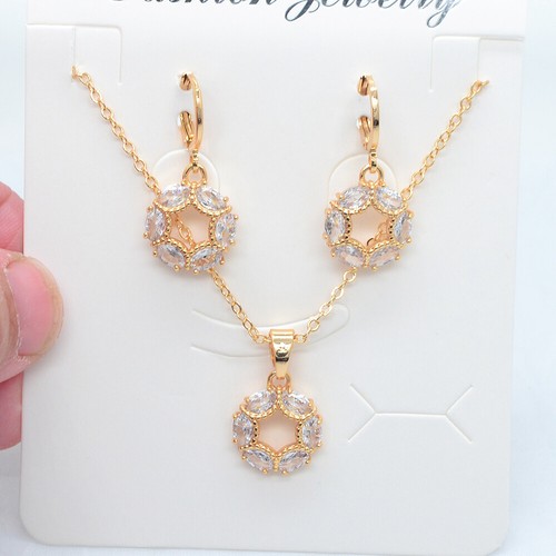 18K Yellow Gold Filled Women Multicolour Topaz Round Circle Jewelry Set - Picture 2 of 4