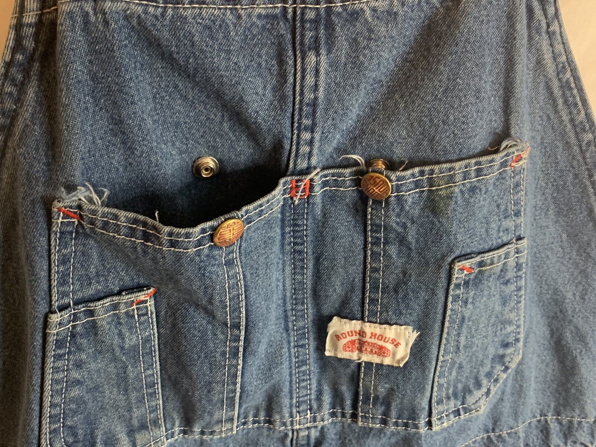 Vintage Round House Overalls Mens 40x32 Work Pants Denim Carpenter