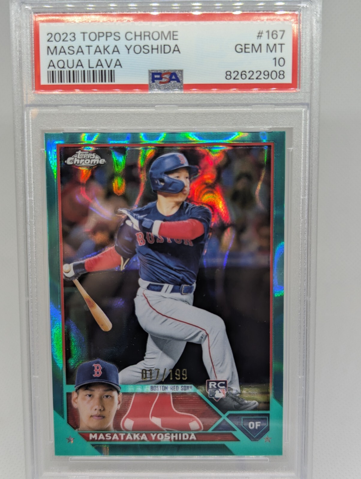 Masataka Yoshida 2023 Topps Chrome Aqua Lava Rookie Card 17/199 #167 PSA 10 RC