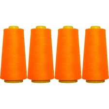 4 BIG CONES NEON ORANGE SERGER SEWING THREAD 2750 YD TEX 27 40S/2- THREADART