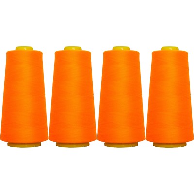 4 BIG CONES NEON ORANGE SERGER SEWING THREAD 2750 YD TEX 27 40S/2- THREADART