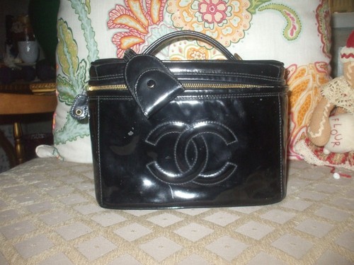 Chanel authentic patent leather travel tote handbag purse cosmetic makeup bag 
