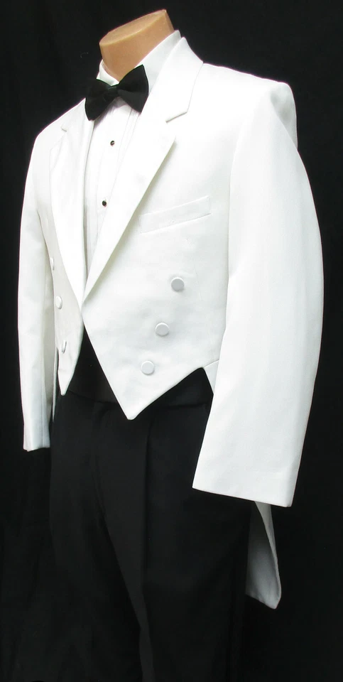 Tailcoat smoking branco masculino com lapelas de cetim cauda longa anel de casamento portador - Imagem 3 de 4