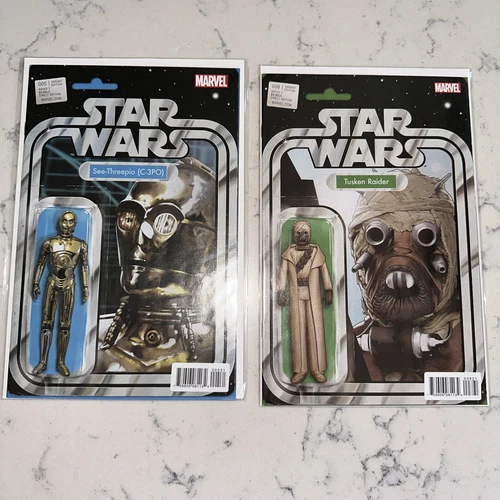 Star Wars #8 & #5 Tusken Raider & C-3PO Action Figure Variant Marvel 2015 Comic