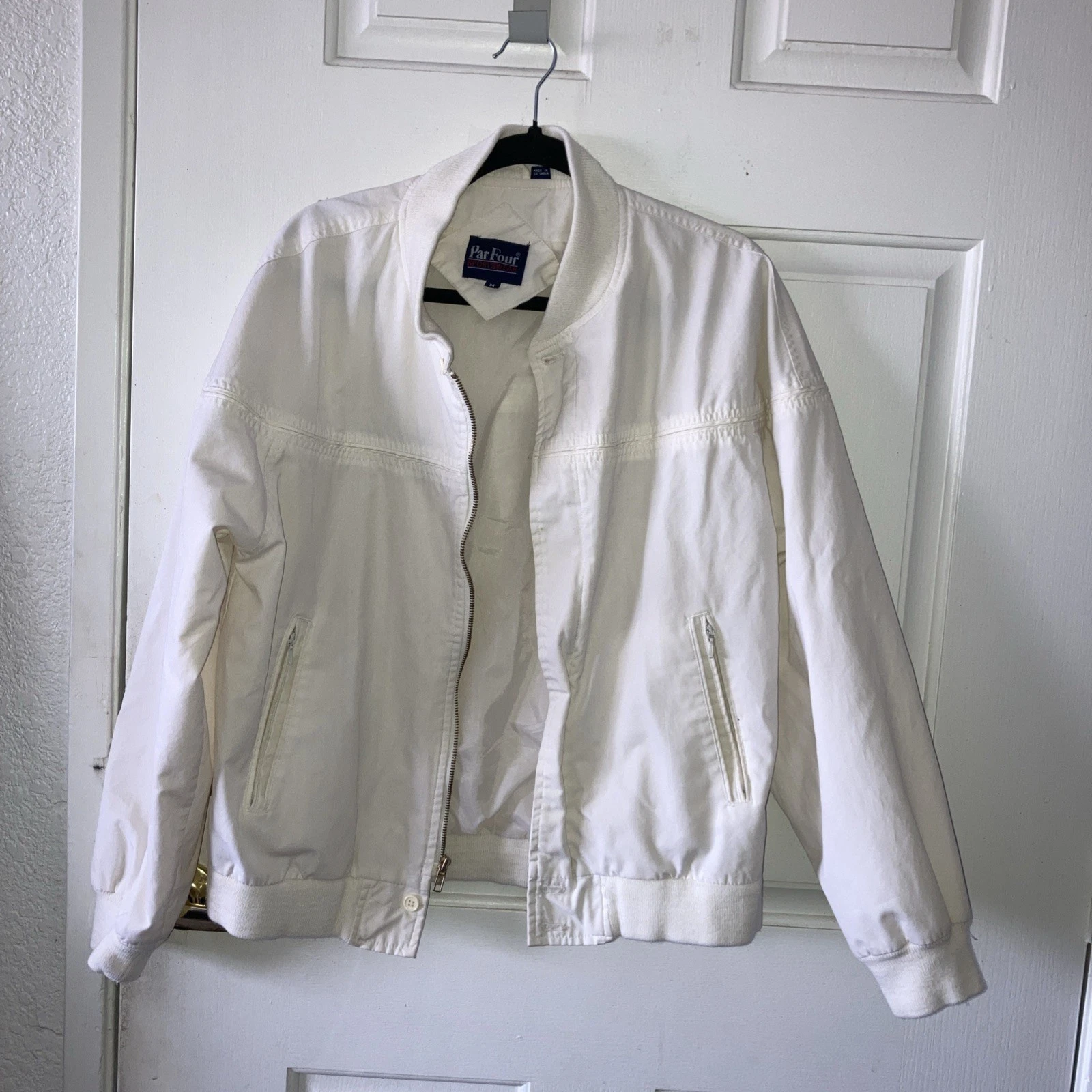 Giacca Bomber Coaches Medium Vintage anni 90 Par Four Panna Full Zip