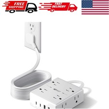 Surge Protector Power Strip 10 Ft Cord with 8 Outlet USB C Ultra Thin Flat Plug