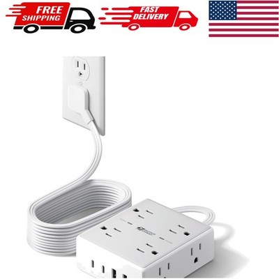 Surge Protector Power Strip 10 Ft Cord with 8 Outlet USB C Ultra Thin Flat Plug