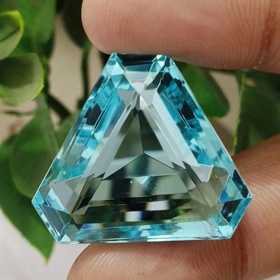 Trillion Shape Certified 98 Ct Brazilian Sky Blue Topaz Loose Gemstone