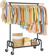 Heavy-duty Clothing Rack W/ Wheels Rolling Clothes Rack W/ Shelf Clothes Racks