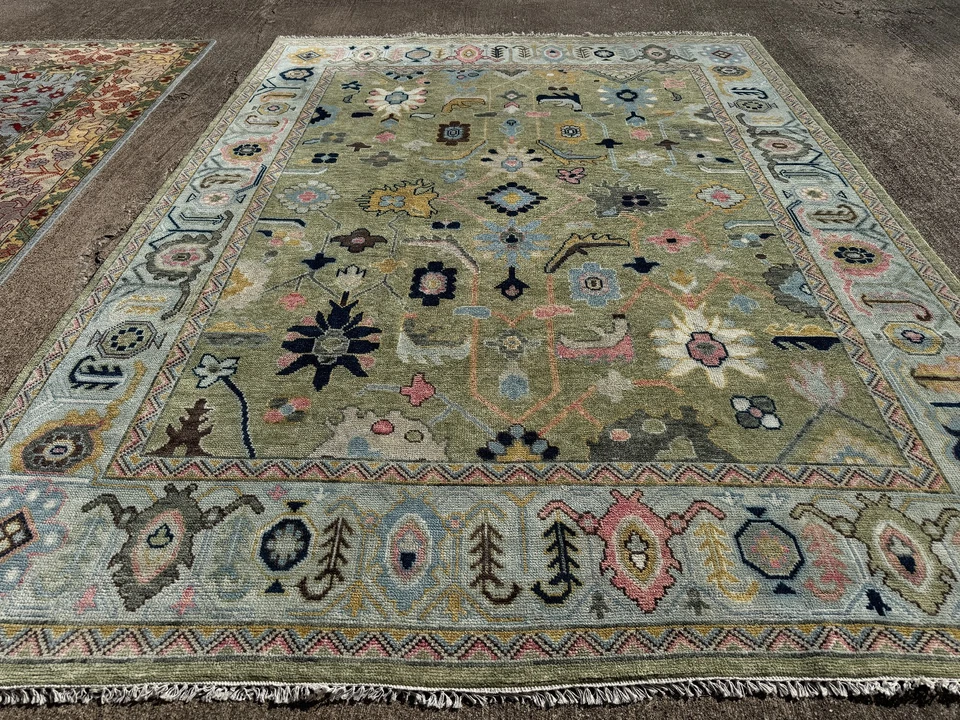 9 x 12 зеленый ковер ручной работы восточный ручной работы oushak мягкий новый чистый синий турецкий - Изображение 2 из 4