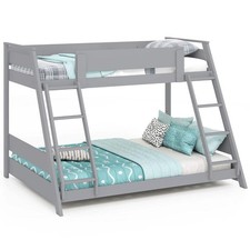 Image of Single Over Double Bunk Bed with Ladders and Safety Guardrails-Grey