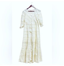 A Collective Story White Lace Ruffled Button Up Lined Maxi Dress size M 