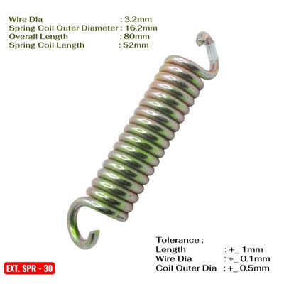 3,2 mm Drahtdurchmesser x 16,2 mm Außendurchmesser x 80 mm lang Maschinenhaken Ende Zugfeder Verlängerung