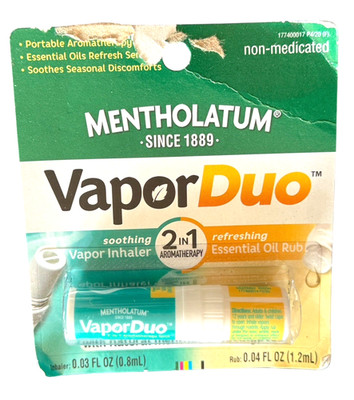 Vapor Duo, 2 in 1 Mentholatum Soothing Vapor Inhaler + Refreshing Oil Rub, Stick